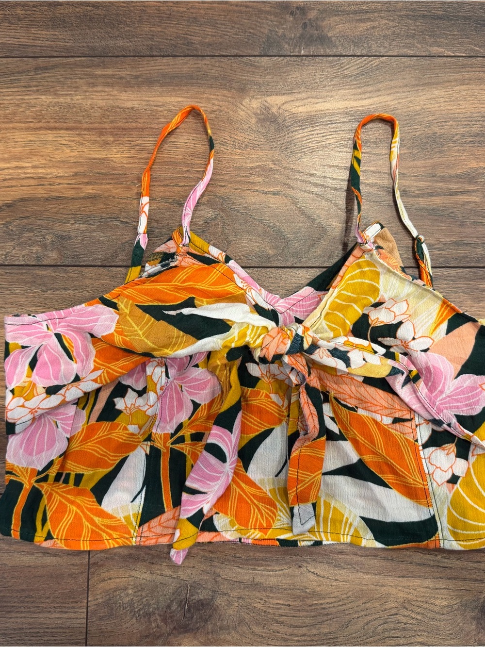 aerie Floral Tie-Front Cropped Camisole in Orange, Pink & Yellow